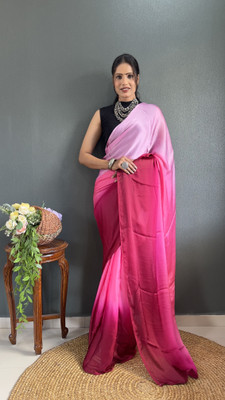 Upalksh Solid/Plain Bollywood Nylon, Silk Blend Saree(Pink)