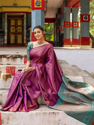 Moda Rapido Woven Daily Wear Silk Blend Saree(Purple)
