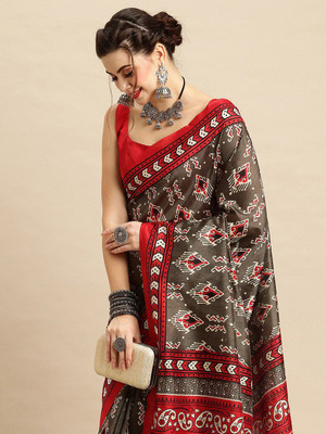 ANOUK Printed Daily Wear Silk Blend Saree(Grey)