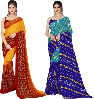 kashvi sarees Printed Daily Wear Georgette Saree(Pack of 2, Multicolor, Purple, Black)