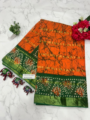 KRISHNA NX Printed Bandhani Pure Cotton Saree(Orange)