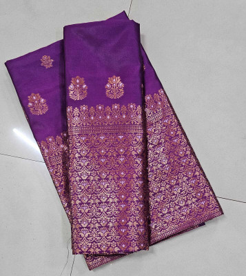 vraj enterprise Woven Mekhela Chador Pure Silk Saree(Purple)