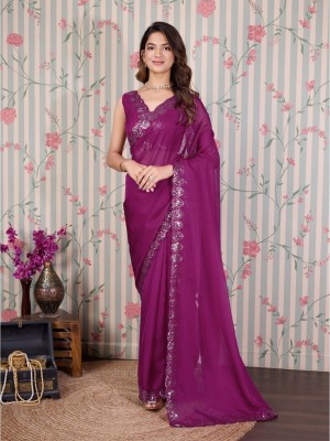 Ode by House of Pataudi Embroidered Bollywood Organza Saree(Purple)