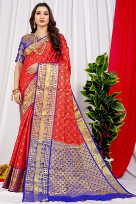 AMIRAT CLOTHING Printed Kanjivaram Pure Silk Saree(Red)