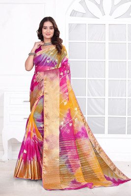 Aarunika BS Solid/Plain Bollywood Organza Saree(Pink)