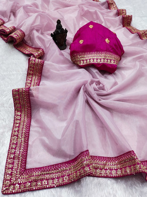 GOLDOLL FAB Embroidered Bollywood Organza Saree(Pink)