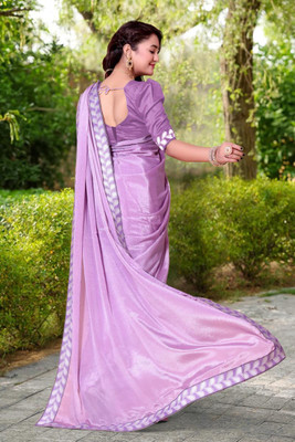 LAVYANSH CREATION Embroidered, Woven, Solid/Plain Bollywood Georgette Saree(Pink)