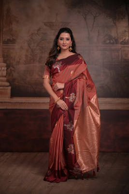 HouseOfCommon Woven Banarasi Cotton Silk Saree(Red)