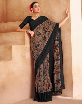 Satrani Printed, Embellished Bollywood Georgette Saree(Black, Brown)