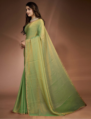 MSC TRENDLINE SAREES Solid/Plain, Self Design Bollywood Chiffon Saree(Light Green)
