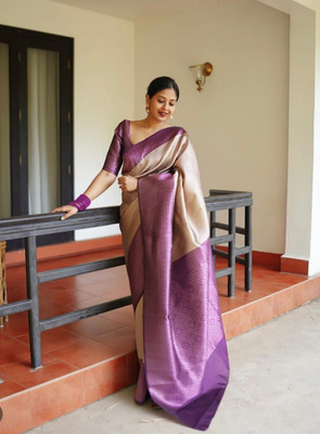 CENTURY CREATION Printed Banarasi Silk Blend Saree(Beige)