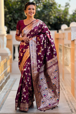 ROOP LAVANYA Printed Banarasi Jacquard, Art Silk Saree(Maroon)