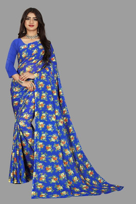 Vimalnath Synthetics Printed Mysore Georgette Saree(Blue)