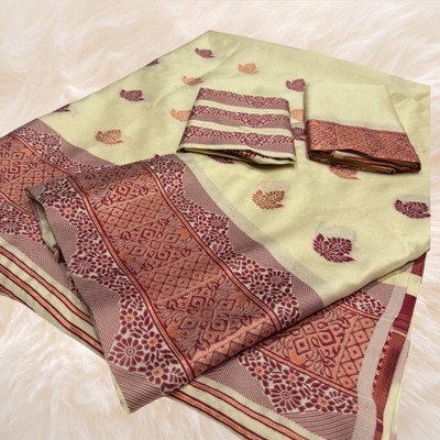 KHATI AXOMIYA Self Design Mekhela Chador Cotton Blend Saree(Beige)