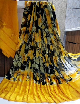 Bombey Velvat Fab Printed, Solid/Plain Ikkat Mulmul, Chiffon Saree(Multicolor)