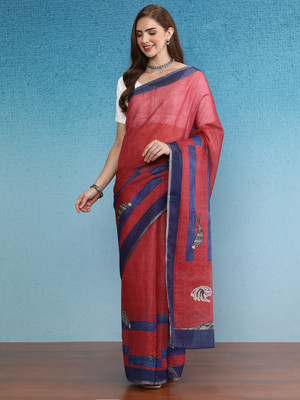 Divastri Digital Print Banarasi Cotton Silk Saree(Red)