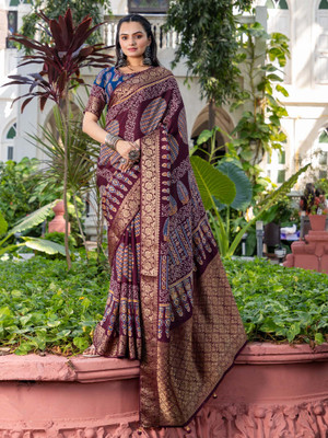 Tasrika Printed Chinnalapattu Viscose Rayon Saree(Maroon)