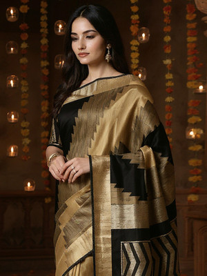 Sareemall Woven Banarasi Cotton Silk Saree(Black)