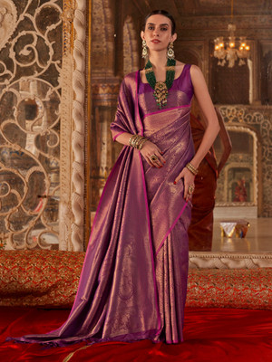 ANOUK Woven Banarasi Silk Blend Saree(Magenta)