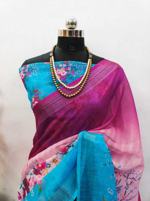 Mervadiya Self Design Bollywood Cotton Linen, Linen Saree(Blue)
