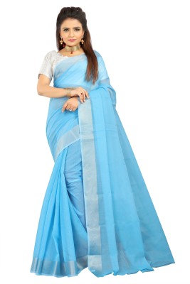 Indian Fashionista Self Design Bollywood Cotton Silk Saree(Light Blue)