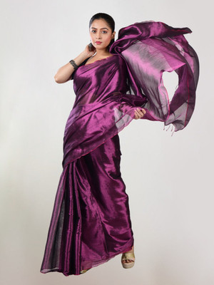 Shaw Creation Solid/Plain Handloom Tissue Saree(Purple)