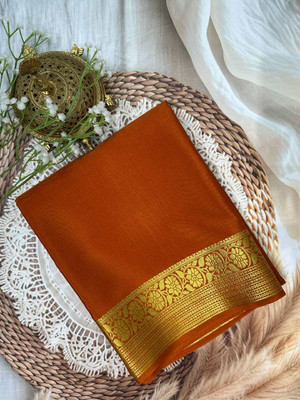 YAANAA FASHION Solid/Plain, Woven, Floral Print Mysore Handloom Muslin Saree(Blue)