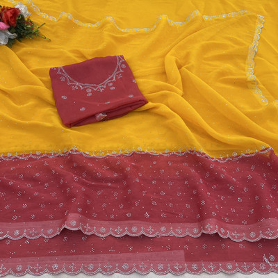 HouseOfCommon Embellished Bollywood Organza Saree(Yellow)