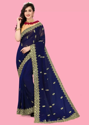 Suali Embellished Bollywood Georgette Saree(Dark Blue)