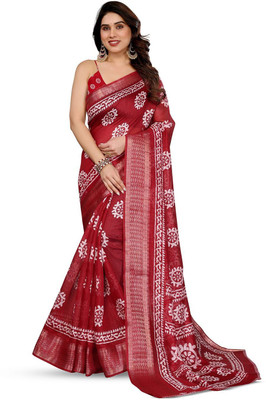 Moda Rapido Printed Bollywood Cotton Blend Saree(Maroon)
