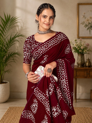 kiaan fashion Printed Bollywood Pure Cotton Saree(Maroon)