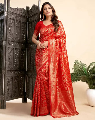 PHEASANT Woven Kanjivaram Pure Silk, Jacquard Saree(Red)