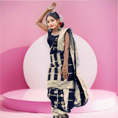 Prithvi Animal Print Handloom Tussar Silk Saree(Black)