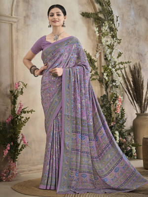 Divastri Printed Daily Wear Crepe Saree(Purple)