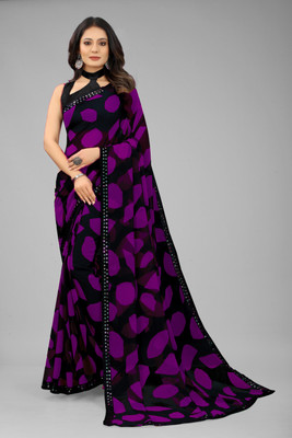 LIMTD Striped Bollywood Georgette Saree(Purple)