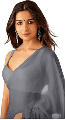 BHAGYAVATI DESIGNER Solid/Plain Daily Wear Georgette Saree(Grey)