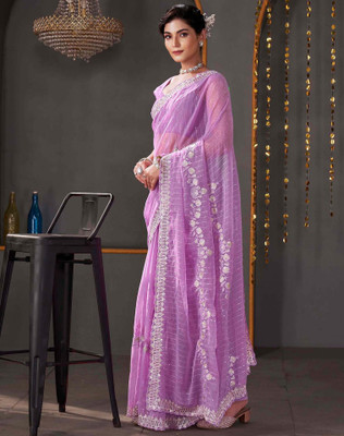 Tasrika Embellished, Embroidered Bollywood Organza Saree(Purple)