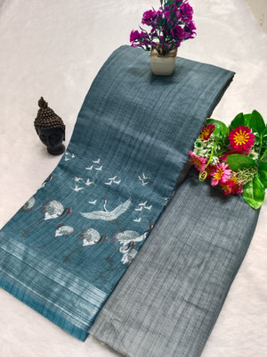 HouseOfCommon Self Design, Printed Kanjivaram Linen, Cotton Linen Saree(Multicolor)