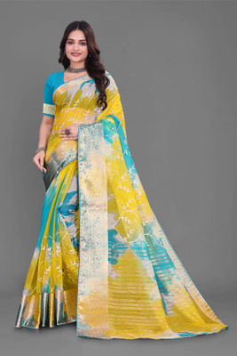 Aarunika LGF Solid/Plain Bollywood Organza Saree(Light Blue)