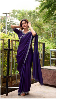 HARIOM CREATION Self Design, Solid/Plain, Paisley Saree with Attached Blouse Satin Saree(Purple)