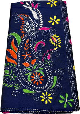 Anuradha Bhattacharjee Embroidered Handloom Pure Silk Saree(Blue)