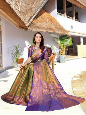 jayant creation Woven Banarasi Silk Blend, Jacquard Saree(Light Green)