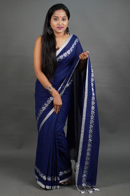Rnn Saree Self Design Handloom Pure Cotton Saree(Dark Blue)