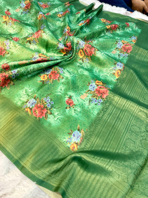 Banaras silk palace Digital Print Banarasi Viscose Rayon Saree(Light Green)