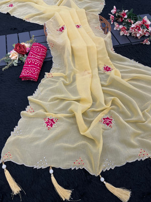 K 5 FASHION Solid/Plain Bollywood Chiffon Saree(Yellow)