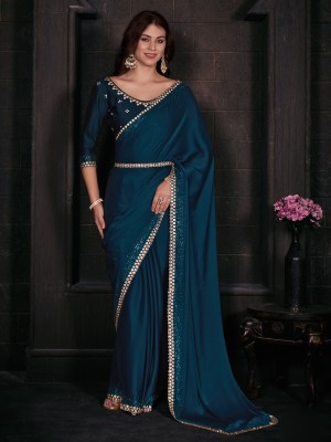 Sareemall Embellished Bollywood Silk Blend Saree(Dark Blue)