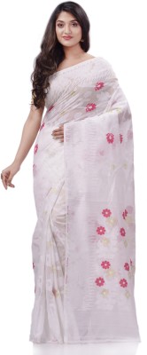 Desh Bidesh Woven Handloom Pure Cotton Saree(White)
