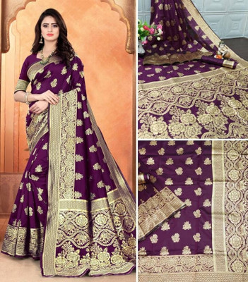 SHRIMAY Woven Kanjivaram Silk Blend Saree(Purple)