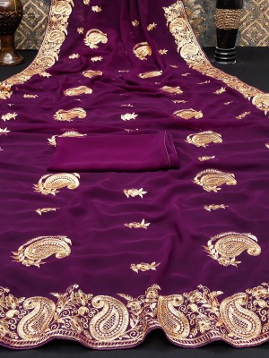 Kedar Fab Embroidered Bollywood Georgette Saree(Purple)