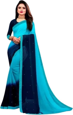 SNIXTY Embellished, Color Block Bollywood Georgette Saree(Light Blue)